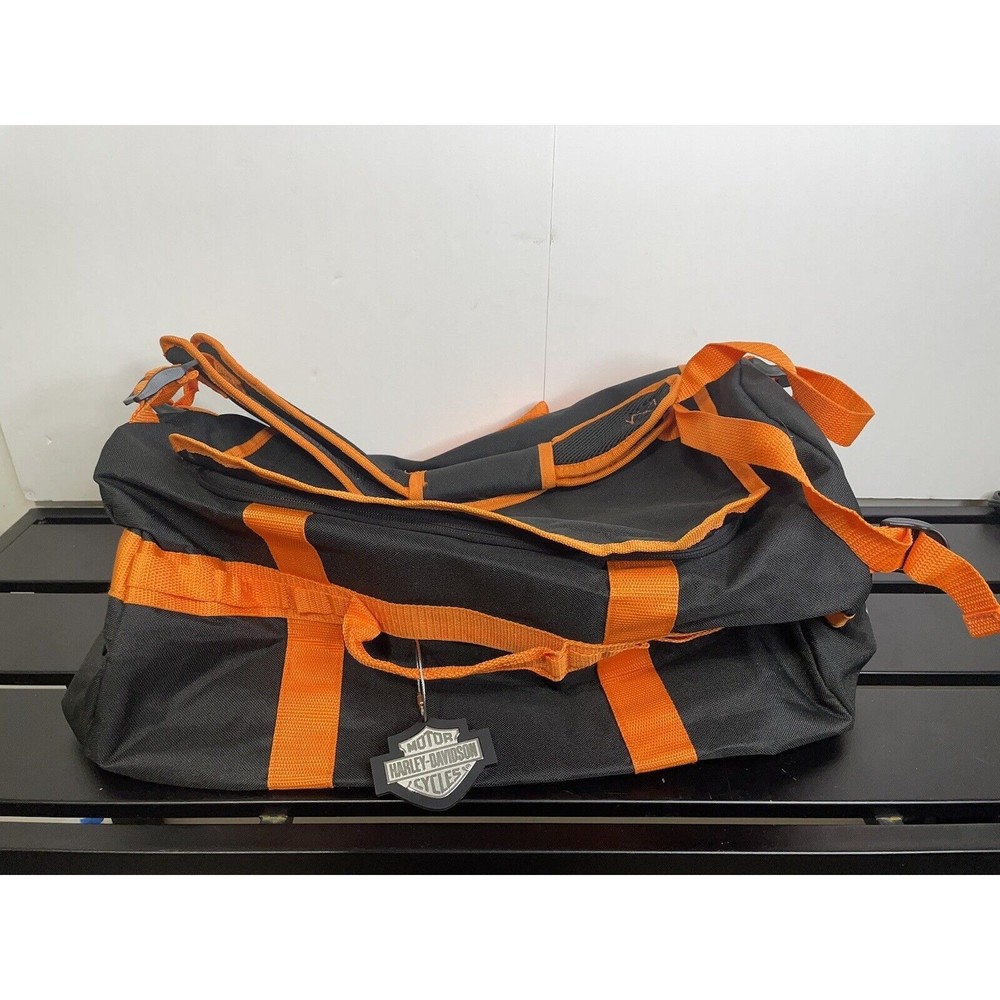 Harley Davidson 2-in-1 Duffel Bag Backpack Waterproof Black & Orange W/ Charm